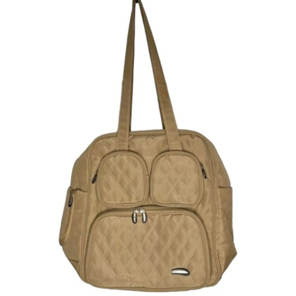 Vintage Travelon Beige Quilted Weekender/Carry On Bag - 13" w x 8" d x 14.5”h